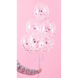 Balony transparentne konfetti srebrne gwiazdki 12cali 30cm 6szt