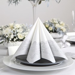 Serwetki papierowe ze srebrną koronką 33x33cm 20szt